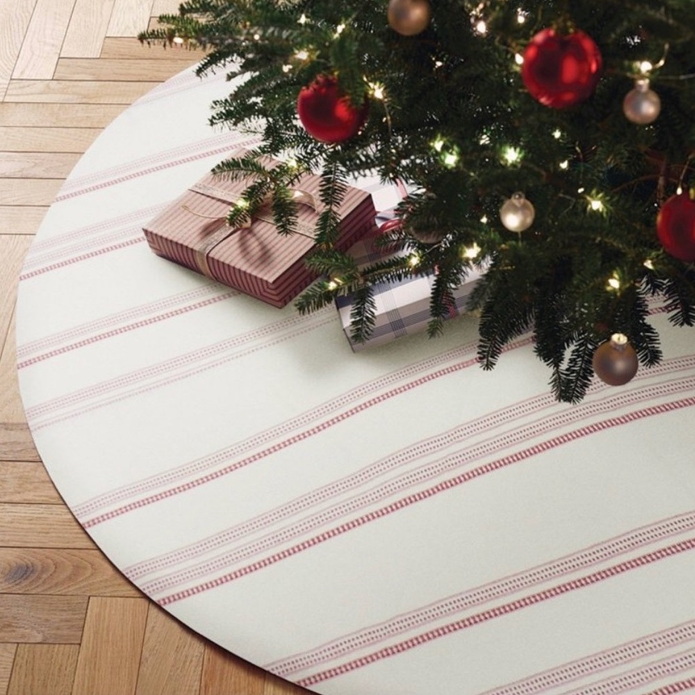 Magnolia Hearth & Hand Red & Cream Woven Jacquard Stripes Holiday Tree Skirt